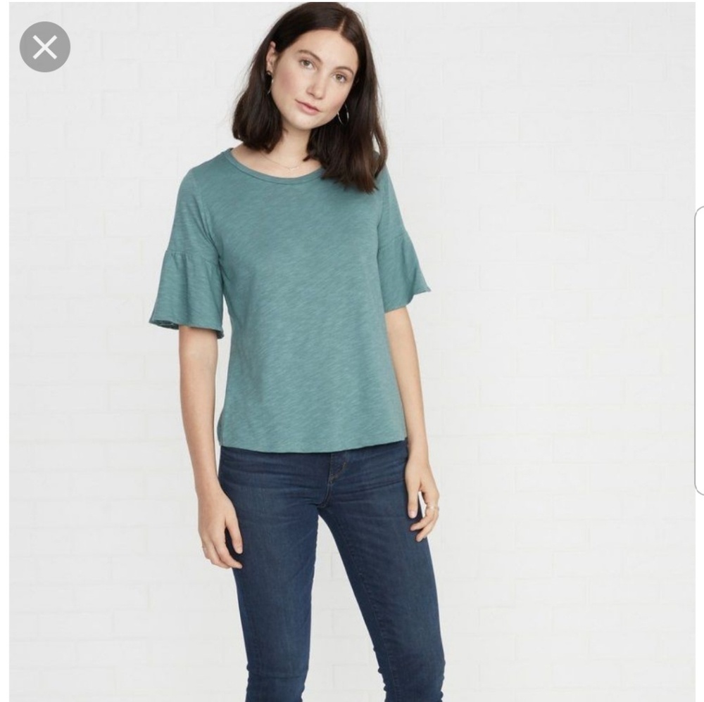 NWT Amour Vert Josefina slub ruffle tee in Pine